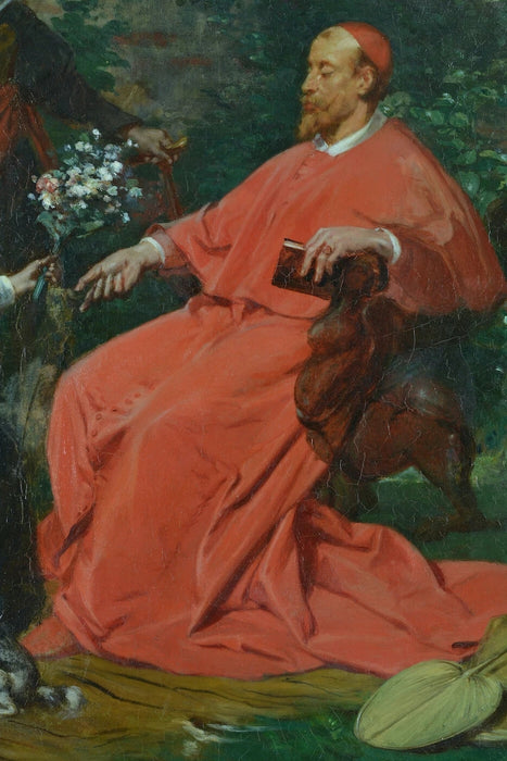 Grand Tableau Ancien XIXᵉ Siècle – Portrait de Louis XIV et du Cardinal Mazarin – Léon Fauré, Élève d'Eugène Delacroix – Huile sur Toile