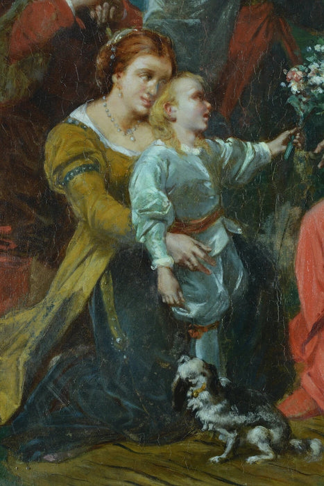 Grand Tableau Ancien XIXᵉ Siècle – Portrait de Louis XIV et du Cardinal Mazarin – Léon Fauré, Élève d'Eugène Delacroix – Huile sur Toile