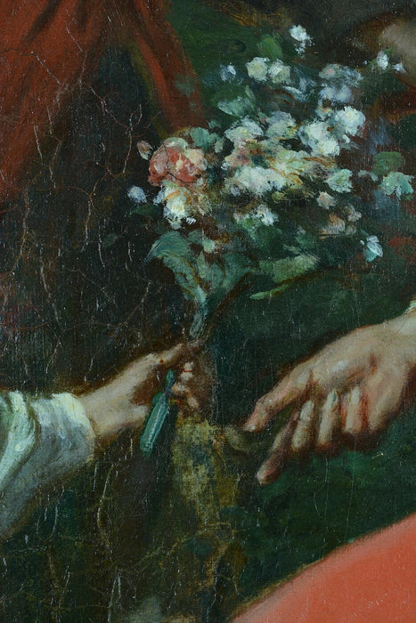 Grand Tableau Ancien XIXᵉ Siècle – Portrait de Louis XIV et du Cardinal Mazarin – Léon Fauré, Élève d'Eugène Delacroix – Huile sur Toile