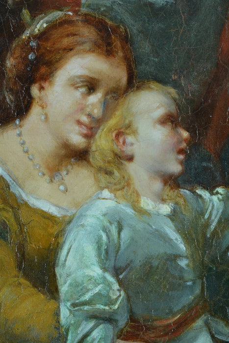 Grand Tableau Ancien XIXᵉ Siècle – Portrait de Louis XIV et du Cardinal Mazarin – Léon Fauré, Élève d'Eugène Delacroix – Huile sur Toile