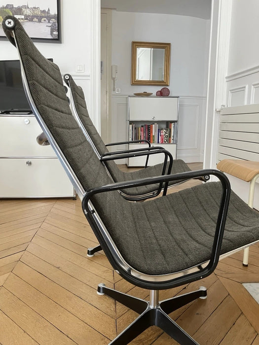Lot de 2 fauteuils Eames EA116 Aluminium Group  Vitra / Herman Miller Tissu olive