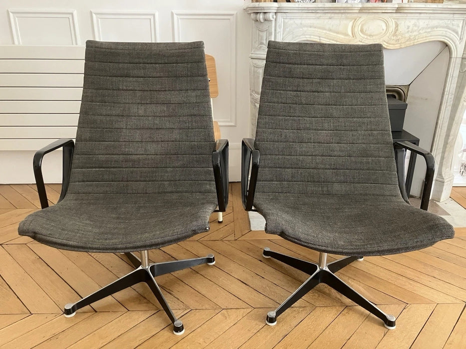 Lot de 2 fauteuils Eames EA116 Aluminium Group  Vitra / Herman Miller Tissu olive