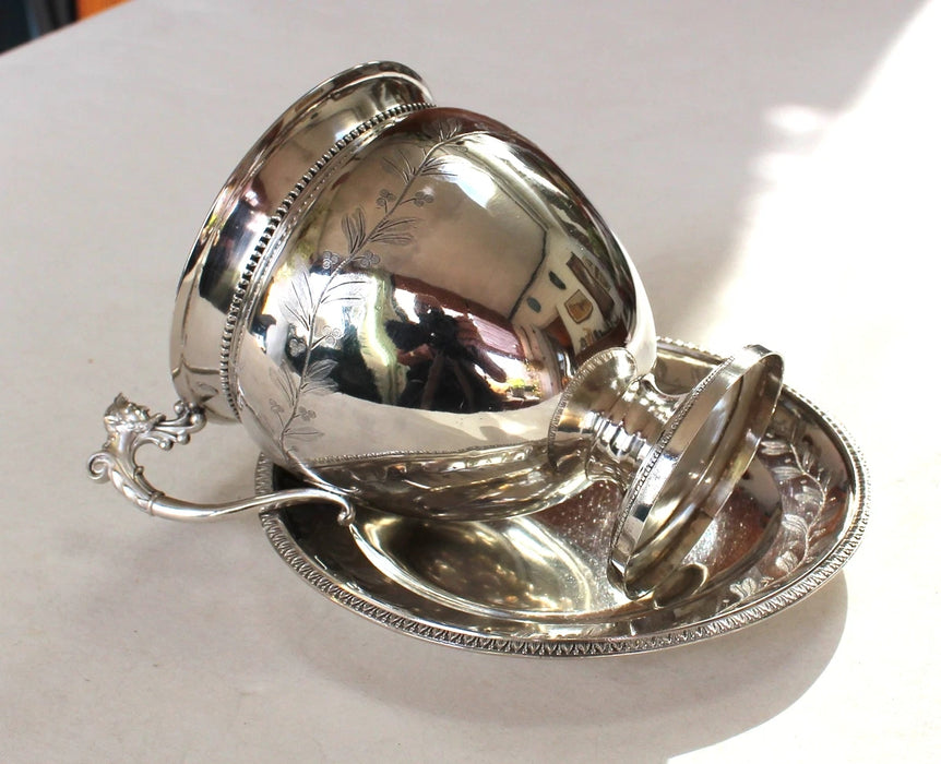 Tasse de Déjeuner XIXe en Argent Massif Vieillard avec Sous Tasse