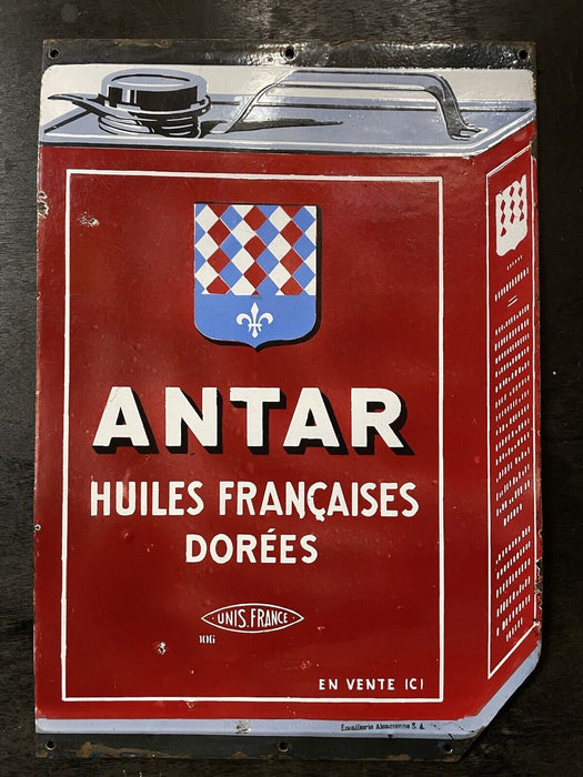 Ancienne plaque émaillée huile Antar double face années 50