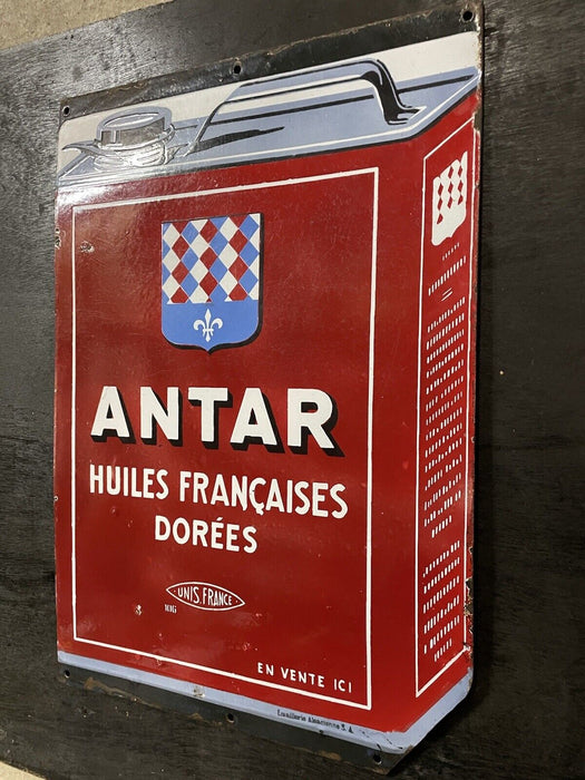 Ancienne plaque émaillée huile Antar double face années 50