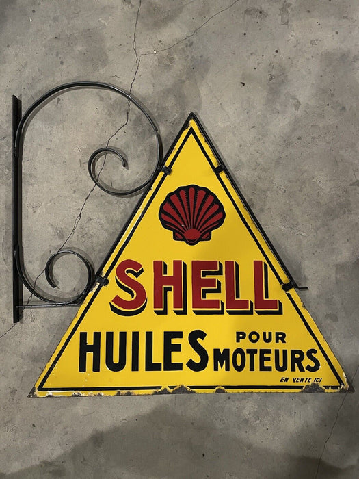 Plaque émaillée ancienne Shell Huiles pour moteurs  Enseigne vintage