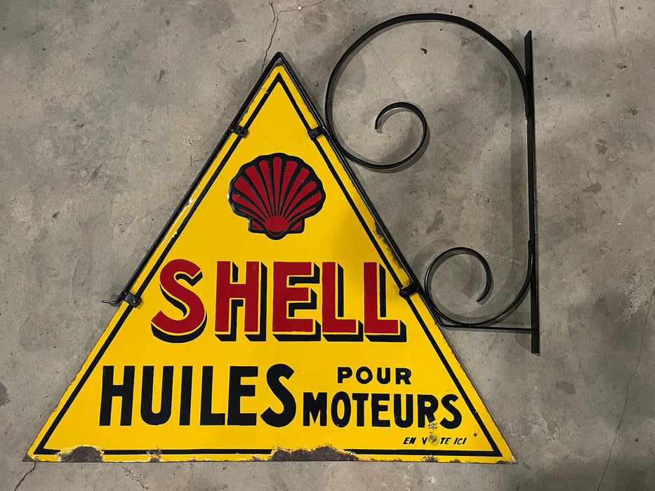 Plaque émaillée ancienne Shell Huiles pour moteurs  Enseigne vintage