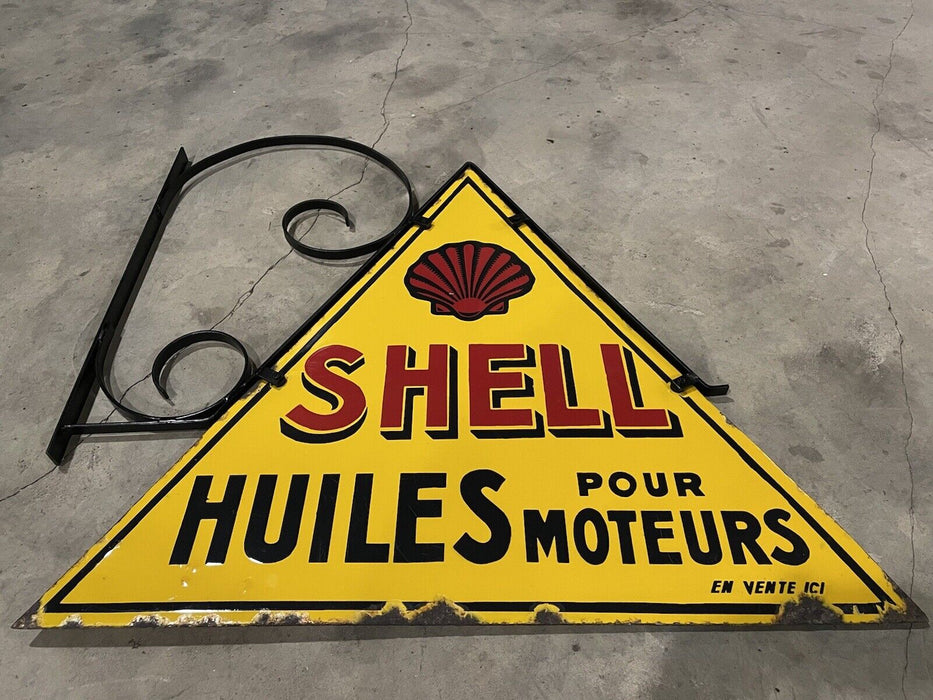 Plaque émaillée ancienne Shell Huiles pour moteurs  Enseigne vintage